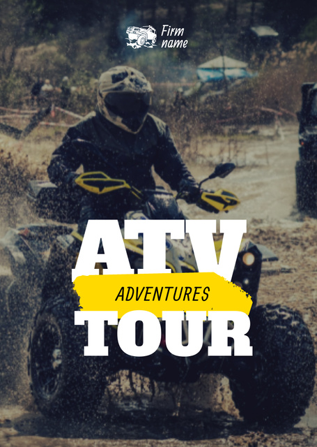 Extreme ATV Tours Offer with Man in Ammunition Postcard A6 Vertical Design Template
