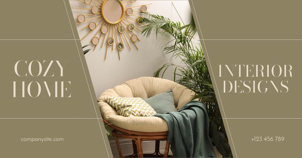 Interior Design for Cozy Home Green Facebook AD Modelo de Design
