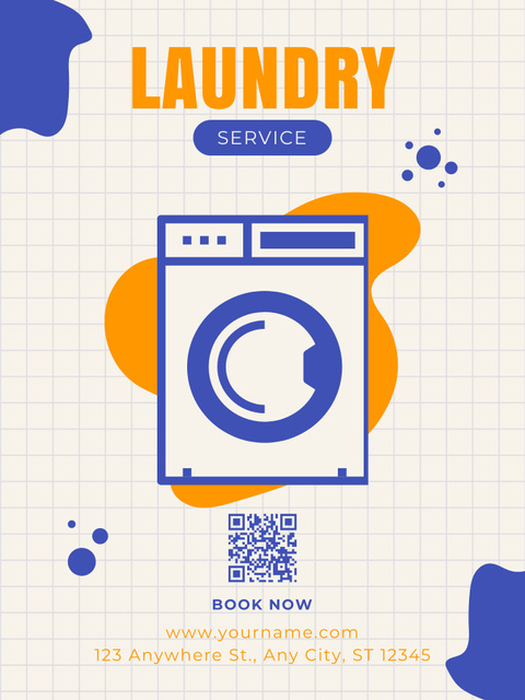 Offer of Laundry Service with Washing Machine Poster US Tasarım Şablonu