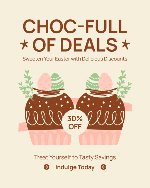 Easter Deals Offer with Illustration of Holiday Cakes Instagram Post Vertical Design Template