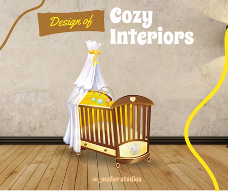 Cozy Interiors Ad with Funny Dog in Bathroom Facebook Design Template
