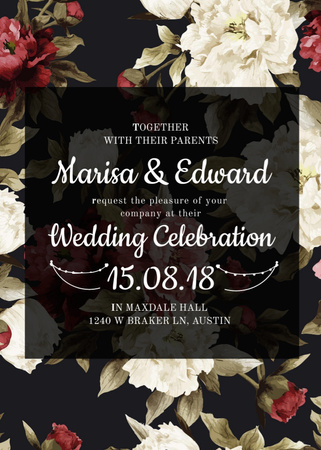 Wedding Event Announcement with Flowers Invitation Design Template