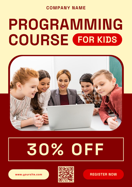 Kid's Programming Course Announcement Poster – шаблон для дизайна