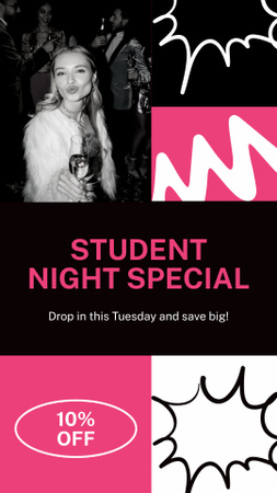 Special Discount on Drinks on Student Night Instagram Story Design Template