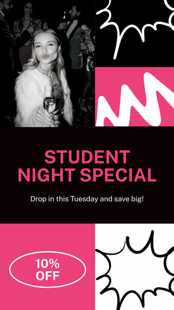 Plantilla de diseño de Special Discount on Drinks on Student Night Instagram Story 