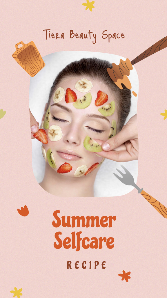 Summer Skincare with Fruits on Woman's Face Instagram Story Modelo de Design