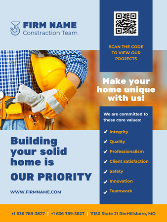 Construction Company Advertising with Builder Man Poster US Design Template