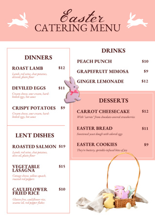 Предложение пасхального питания с милым кроликом и праздничной корзиной Menu – шаблон для дизайна