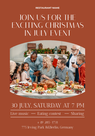 July Christmas Party Invitation with Happy Family Flyer A5 Design Template