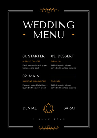Black Wedding Dishes List Menu Design Template
