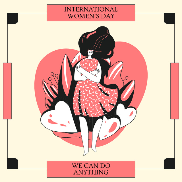 International Women's Day with Illustration of Women in Hearts Instagram Design Template