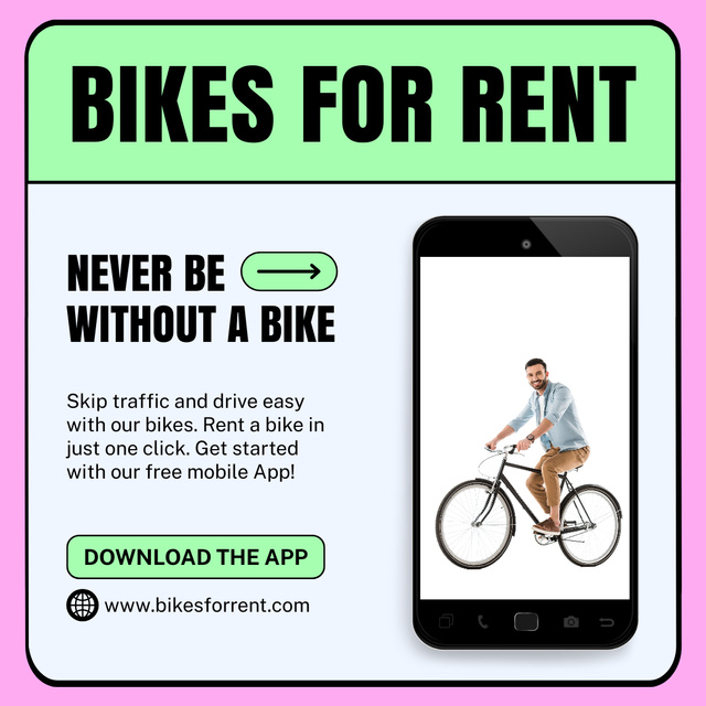 Ontwerpsjabloon van Instagram AD van Download Application to Rent a Bike