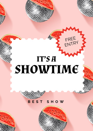 Showtime Announcement with Watermelon Disco Ball Flyer A4 Design Template