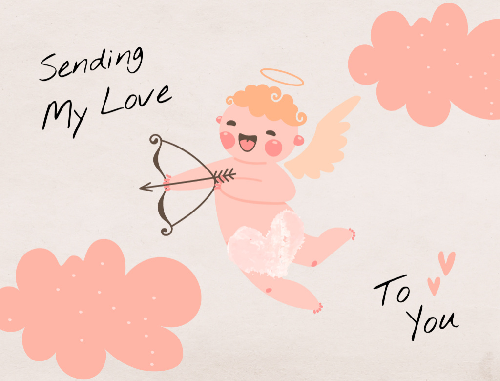 Cute Valentine's Day Congratulation Sending By Cupid Postcard 4.2x5.5in Design Template