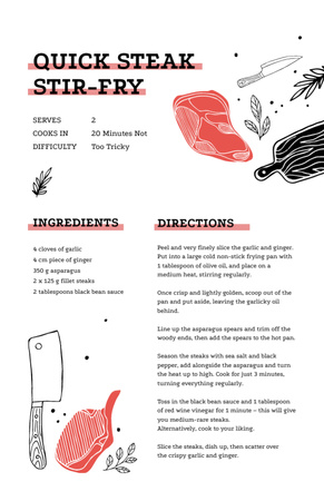 Quick Steak with Meat Illustration Recipe Card Design Template