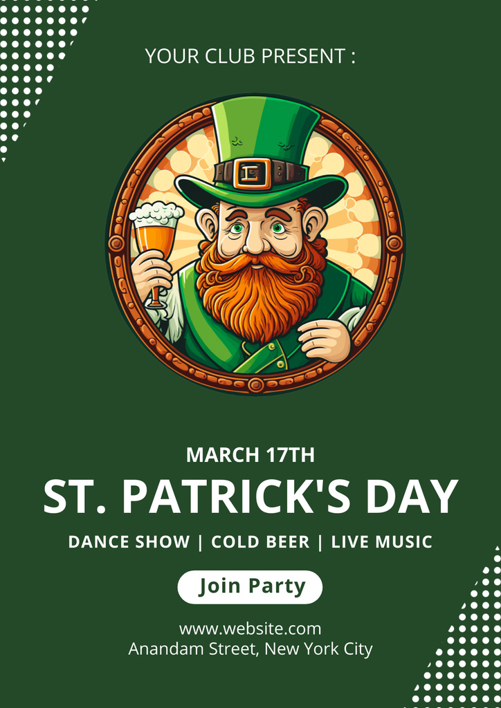Happy St. Patrick's Day Greeting with Red Bearded Man Poster Design Template