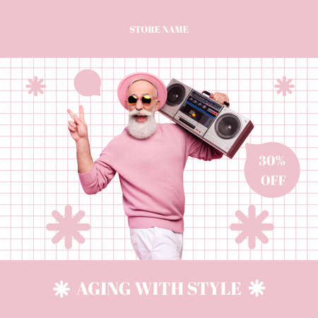 Stylish Outfits For Seniors With Discount In Pink Instagram Design Template