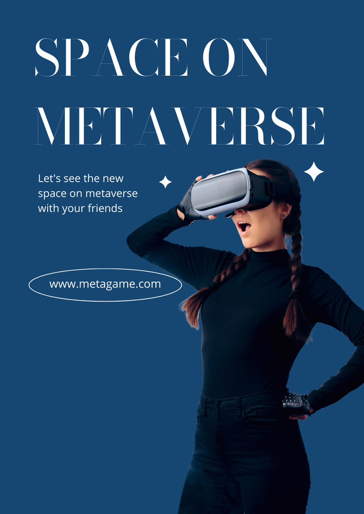 Designvorlage Woman in Virtual Reality Glasses in Metaverse für Poster