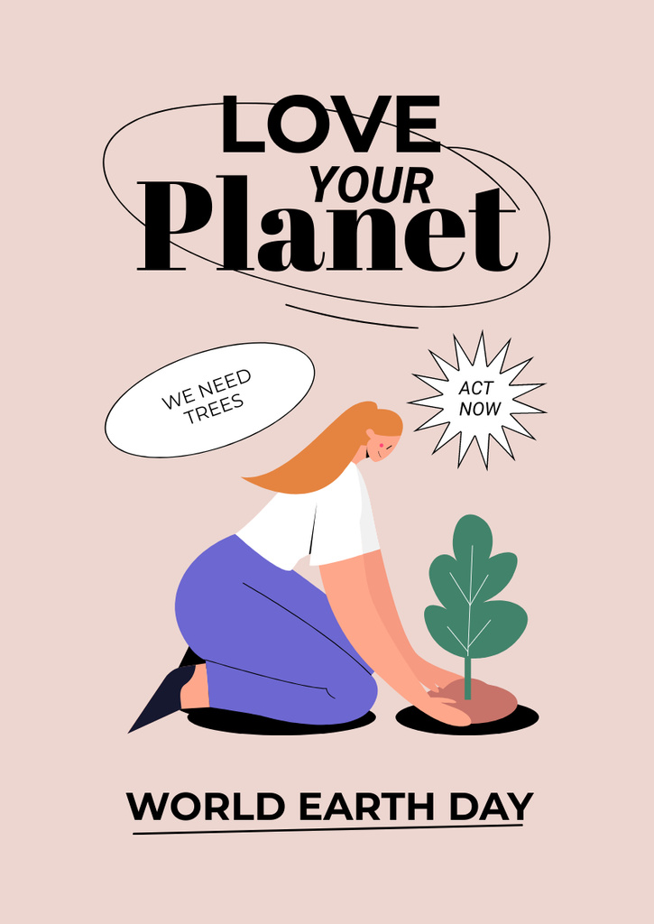 Designvorlage World Earth Day Announcement with Woman planting Tree für Poster A3