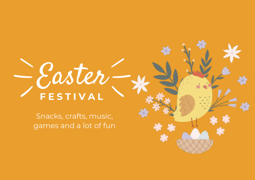 Designvorlage Spring Easter Festival Announcement with Cute Chick für Flyer A5 Horizontal