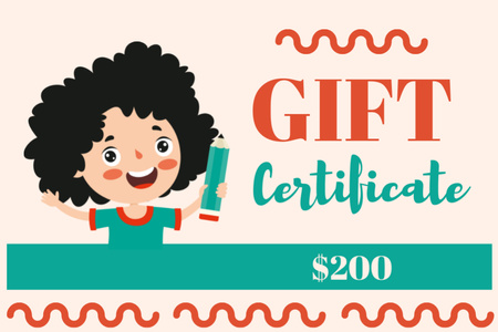 Ontwerpsjabloon van Gift Certificate van Cadeaubon voor schoolwinkelen met Cartoon Child