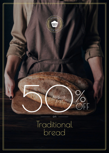 Modèle de visuel Bakery Promotion Baker Holding Fresh Loaves in Brown - Flayer