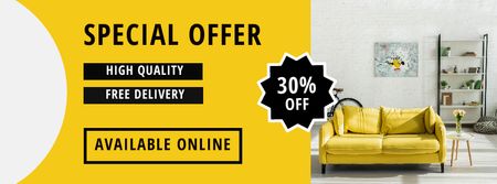 Furniture Offer with Stylish Yellow Sofa Facebook cover tervezősablon