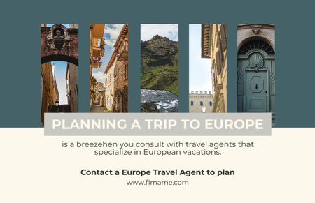 Offer of Trip to Europe with Collage of Sights Thank You Card 5.5x8.5in Design Template