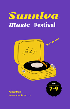Nostalgic Music Festival Ad with Vinyl Player Flyer 5.5x8.5in Design Template