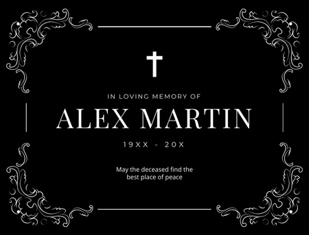 Template di design Biglietto commemorativo funebre con cornice e croce d'epoca Postcard 4.2x5.5in