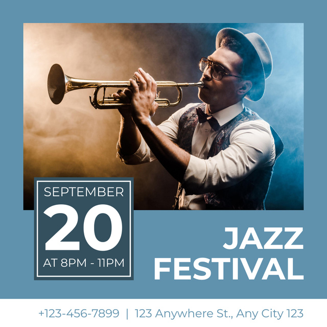 Fabulous Jazz Festival With Saxophonist Announcement Instagram Modelo de Design