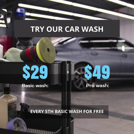 Car Wash With Types Of Tariffs Promotion Animated Post Design Template