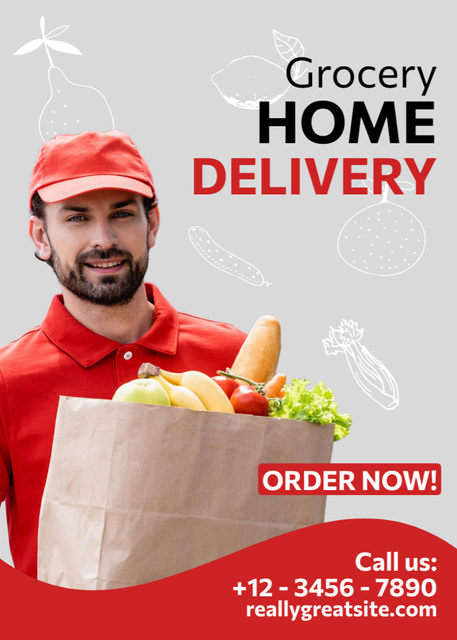 Grocery Deliver Service With Courier Flayer tervezősablon