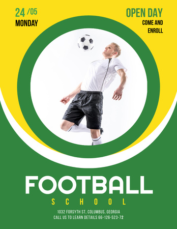 Football School with Boy playing with Ball Poster 8.5x11in Design Template