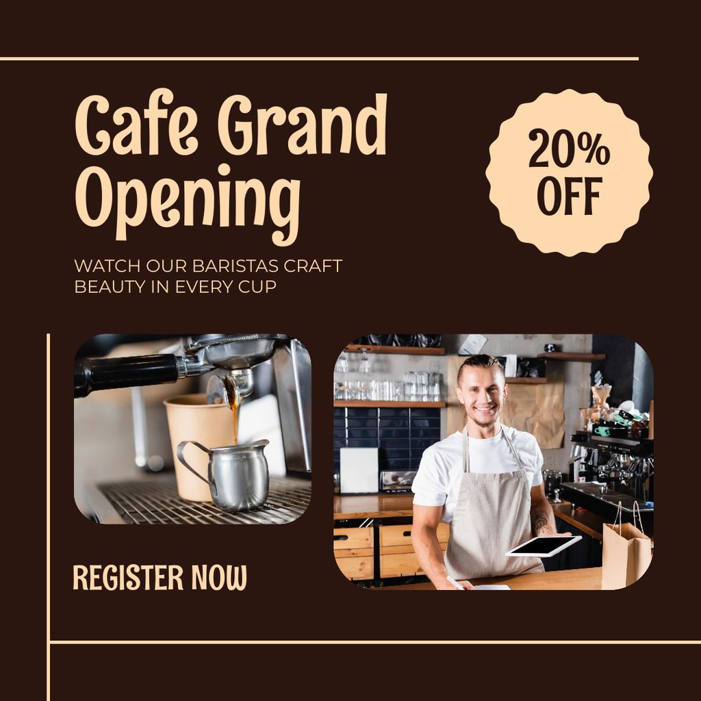 Designvorlage Cafe Grand Opening With Discount And Pro Level Barista für Instagram AD