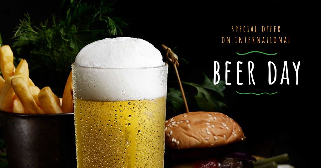 Ontwerpsjabloon van Facebook AD van Beer Day Offer with Glass and Snacks