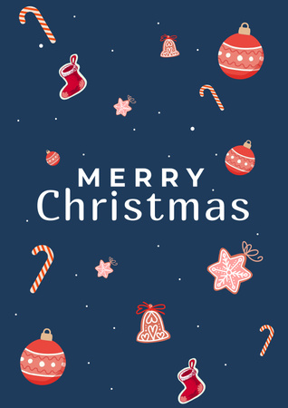 Christmas Cheers with Holiday Items in Blue Poster Design Template