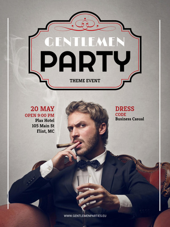 Gentlemen party invitation with Stylish Man Poster US Design Template