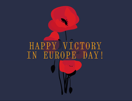 Plantilla de diseño de Día de la victoria con amapolas rojas sobre azul Postcard 4.2x5.5in 