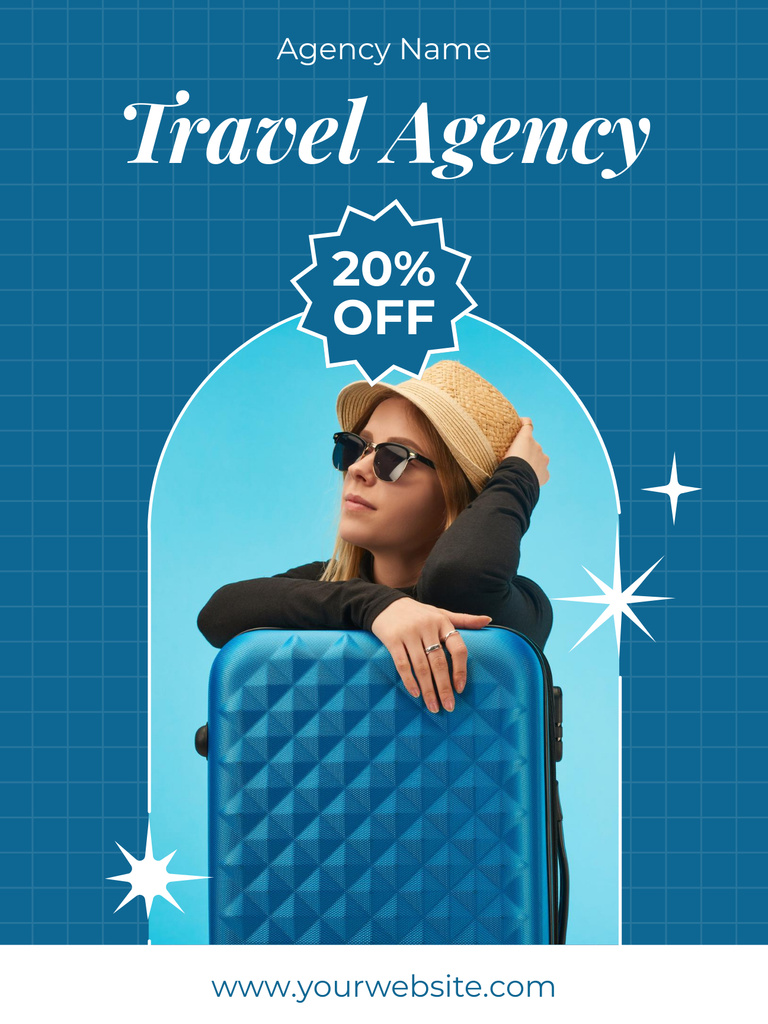 Discount Offer from Travel Agency on Blue Poster US tervezősablon