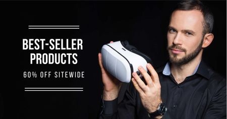 Gadgets Offer with Man holding VR Glasses Facebook AD Modelo de Design