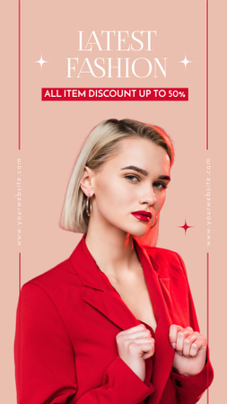 Beautiful Young Blonde Woman In Red Business Suit Instagram Story tervezősablon