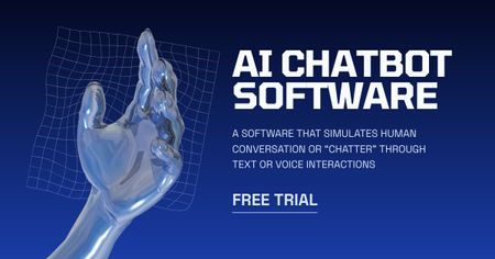 Online Chatbot Services with Robot's Hand in Blue Facebook AD Design Template