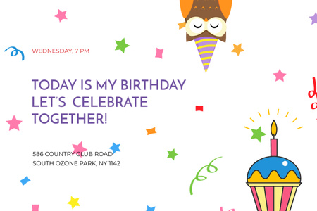 Template di design Invito di compleanno con gufi di festa Postcard 4x6in