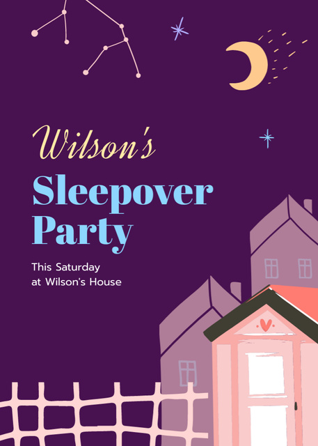 Saturday Sleepover Party on Announcement on Violet Invitation tervezősablon