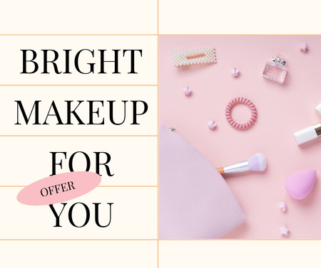 Ontwerpsjabloon van Facebook van Cosmetics Sale with Makeup products in pink