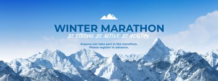 Winter Marathon Announcement with Snowy Mountains Facebook cover Modelo de Design