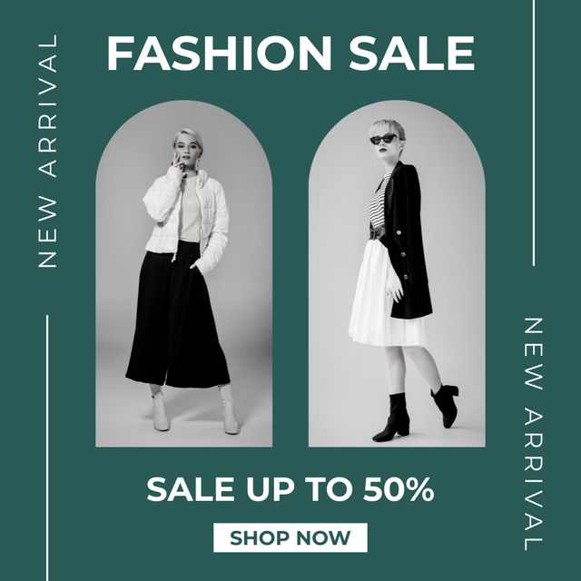 Fashion Sale Announcement with Women in Stylish Skirts Instagram tervezősablon