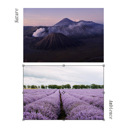 Designvorlage Beautiful Landscape of Mountains and Lavender Field für Album Cover