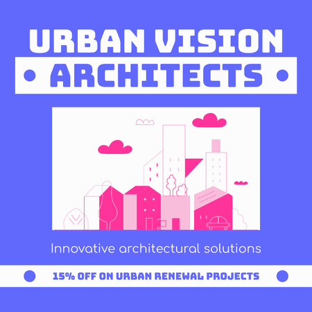 Architecture Services with Illustration of Buildings in City Instagram AD Design Template
